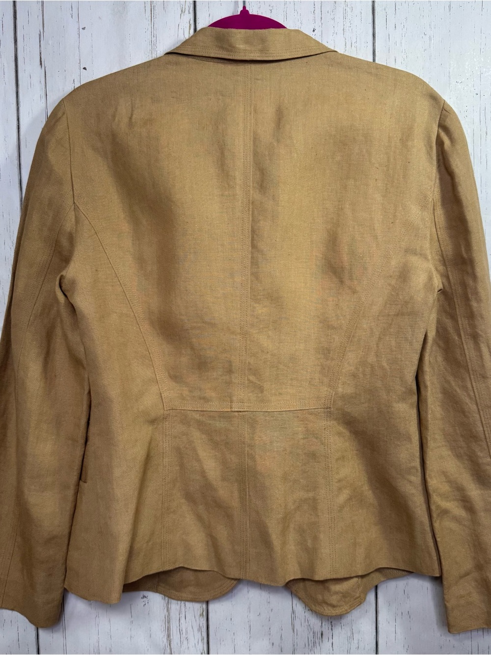 DKNY 100% Linen Tan Blazer Jacket Size 8 Office Career Quiet Luxury Coastal - Picture 10 of 14